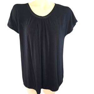 MIDNIGHT by CAROLE HOCHMAN‎ Flowy Satin Embroidered Trim Black Flowy Modal Small